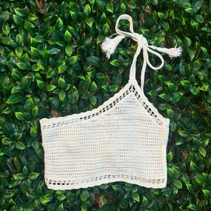 Pull & Bear White Crochet One Shoulder Cropped Tank Top